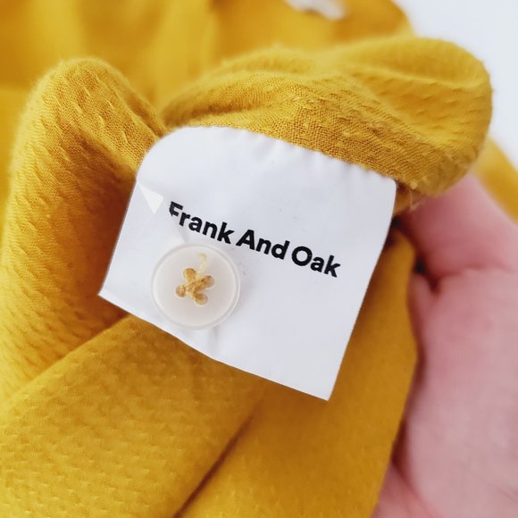 FRANK AND OAK Mustard Yellow Boxy Half Button Modern Short Sleeve Shirt - Picture 9 of 12